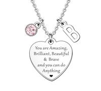 HULALA Collier avec initiale - Cadeau inspirant pour femme et adolescente - Collier à breloques en forme de cœur - Cadeau de motivation pour meilleure amie, fille, sœur, anniversaire, Noël, taille