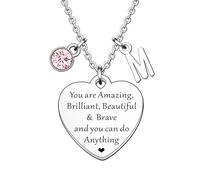 HULALA Collier avec initiale - Cadeau inspirant pour femme et adolescente - Collier à breloques en forme de cœur - Cadeau de motivation pour meilleure amie, fille, sœur, anniversaire, Noël, taille