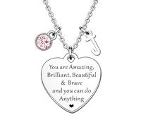 HULALA Collier avec initiale - Cadeau inspirant pour femme et adolescente - Collier à breloques en forme de cœur - Cadeau de motivation pour meilleure amie, fille, sœur, anniversaire, Noël, taille