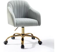 HULALA HOME Chaise de Bureau en Velours, Réglable en Hauteur, avec Accoudoirs et Roulettes, Chaise de Coiffeuse pour Salon et Chambre, Gris