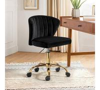 Hulala Home Chaise de Bureau Moderne, Chaise Coquille Ergonomique, Fauteuil de Bureau Mignonne en Velours, Siège Roulante Pivotante à Dossier Bas Réglable, pour Salle de séjour, Salle d'Etude,Noir