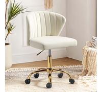 HULALA HOME Chaise de Bureau Moderne, Chaise Coquille Fauteuil de Bureau en Velours, Siège Roulante Pivotante à Dossier Bas Réglable, pour Salle de séjour, Salle d'Etude,Blanc