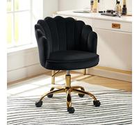 HULALA HOME Chaise de Bureau sans Bras en Velours, Fauteuil de Bureau Mignonne en Velours Moderne, Siège Roulante Pivotante à Dossier Bas Réglable,Chaise Bureau Fille,Noir