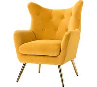 HULALA HOME Fauteuil à Oreilles en Velours, Pieds en Métal Doré, Fauteuil de Lecture Confortable pour Salon et Chambre, Jaune