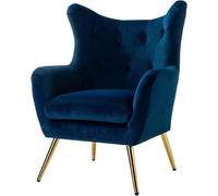 HULALA HOME Fauteuil Confortable à Oreilles Rembourré, Pieds en Métal Doré, Fauteuil de Lecture en Velours pour Salon et Chambre, Bleu