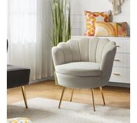 HULALA Home Fauteuil en Velours avec Dossier Épais à Coquillage Rembourré,Chaise Coiffeuse avec Pieds Dorés,Fauteuil Coquillage Confortable,Fauteuil Coiffeuse pour Salle à Manger,Chambre,Salon,Beige