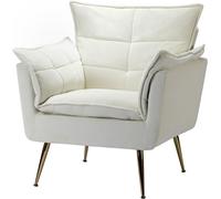 HULALA HOME Fauteuil en Velours Moderne, Chaise de Lecture Confortable avec Pieds en Métal Doré et Coussin d’Assise Épais pour Salon et Chambre, Blanc