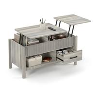 HULANAN Table basse réglable en hauteur avec 2 plateaux séparés et espace de rangement - Table basse en bois aspect chêne - Table de salon moderne avec tiroir - Extensible et rabattable - 100 x 50 x