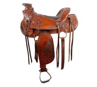 Hulara Selle de cheval Western en cuir sculpté confortable taille 38,1 cm selle western pour chevaux baril selle de course