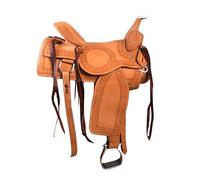 Hulara Selle de cheval Western en cuir sculpté confortable taille 40,6 cm selle western pour chevaux baril selle de course