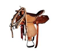 Hulara Selle de cheval Western en cuir sculpté confortable taille 43,2 cm selle western pour chevaux baril selle de course