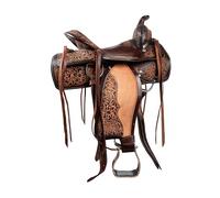 Hulara Selle de cheval Western en cuir sculpté confortable taille 45,7 cm selle western pour chevaux baril selle de course
