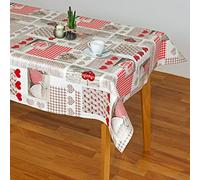 Hulehule Tex Nappe de table en toile cirée imperméable, anti-taches, composition 100 % toile cirée (140 x 200 cm, Elna rouge)