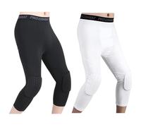 HULG Pantalon Rembourré avec Genouillères 3/4 Capri Pantalon De Compression pour Basketball Football Baseball Tailles Jeunes Et Adultes (M,Schwarz+weiß)