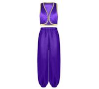 HULIJA 2 Pièces Costume Prince D'arabie Pour Enfants Gilet Brillant Pantalon En Satin Pour Carnaval Halloween Fêtes Violet 5-6 ans