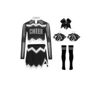 HULIJA Basketball Football Jeu Ambiance Tenue Enfant Fille Robe Cheerleading Robe Brillante Manches Longues Cheerleading Costumes 5-16 Ans Argent 13-14 ans