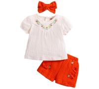 HULIJA Bébé Fille Imprimée Florale À Manches Courtes + Short + Coiffe Tenue D'été Ensemble Blouse Vêtements Photographie Vacances 6 Mois-4 Ans Orange 2-3 ans