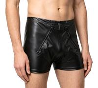 HULIJA Caleçon Homme Shortboxer Similicuir Sissy Poche String Sleepwear Tanga en Latex avec Renflement Élastique Métallique Brillant Disco Noir XL