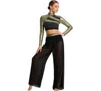 HULIJA Costume Danse Lyrique Paillette Robe Danse Lyrique Femme Party Cours De Ballet Spectacle De Fête Annuel Rhinocéros Scintillant Or M