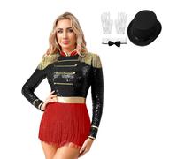 HULIJA Costume De Magicien Costume Monsieur Loyal Femme Cirque Ringmaster Vacances Spectacle Dresseur De Lions Batteur Gothique Steampunk Noir XL