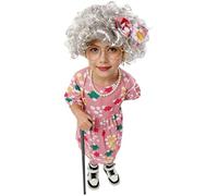 HULIJA Costumes Jeu Rôle pour La 100Ème Journée D'École Ensemble Déguisement Grand Mère 10 Pièces Costume Vieille Femme pour Les Filles Rose 6-7 Ans