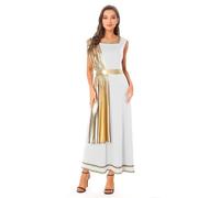 HULIJA Déguisement Déesse Grecque Antique Femme cosplay Mythologie Grec Toge Robe sans Manche Métallique Cosplay Halloween Or blanc M