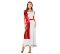 HULIJA Déguisement Déesse Grecque Antique Femme cosplay Mythologie Grec Toge Robe sans Manche Métallique Cosplay Halloween blanc rouge S