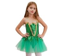 HULIJA Déguisement Elfe Enfant Fille Robe Tutu Avec Paillettes Robe Avec Short Cosplay Lutin Contes Ado Robe Princesse Halloween Justaucorps Gymnastique 5-16 Ans Vert 11-12 ans