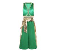 HULIJA Enfant Garçon Prince Arabe Tenue Gilet Sans Manches Brillant Pantalons Lanterne Costumes Ethniques Traditionnels Tenue Style Halloween 3-16 Ans Vert 3-4 ans