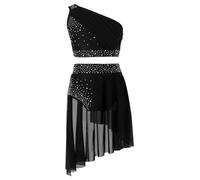 HULIJA Ensemble De Danse Lyrical Brillante pour Filles Tenue De Danse Ballet Moderne Latin Haut Court avec Jupe Noir 5-6 Ans