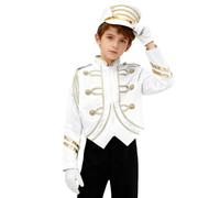 HULIJA Garçon Uniforme Rouge Fanfare Marche Pour Garçons Costume De Soldat Blanc 7-8 ans