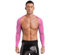 HULIJA Homme Crop Top Manches Longues Maillot de Corps Lingerie Débardeur Court Couleur Unie Musculation Tank Top Gym Sport Fitness Rose Vif Taille Unique