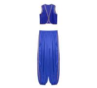 HULIJA Homme Déguisement Prince Arabe Cosplay Costume Carnaval Mascarade Ensemble Haut Gilet sans Manche et Pantalon Bleu Royal XL