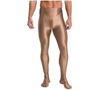 HULIJA Homme Elastique Collants Modelants Collant Nylon Collant Noir Opaque Cadeau De Saint-Valentin Ouvert Entrejambe Slip Sissy Mâle Café doré XXL