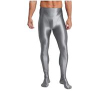 HULIJA Homme Elastique Collants Modelants Collant Nylon Collant Noir Opaque Cadeau De Saint-Valentin Ouvert Entrejambe Slip Sissy Mâle Argent XXL