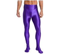 HULIJA Homme Elastique Collants Modelants Collant Nylon Collant Noir Opaque Cadeau De Saint-Valentin Ouvert Entrejambe Slip Sissy Mâle Violet M