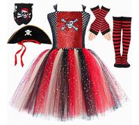 HULIJA Princesse Pirate Pour Filles Enfants Filles Costume Pirate Pour Fête D'halloween Spectacles Scène Scolaires 2-12 Ans Rouge 10-12 ans