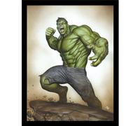 Hulk - Poster encadré THE BEST DEFENSE (40 cm x 30 cm) (Vert/Bleu/Marron)