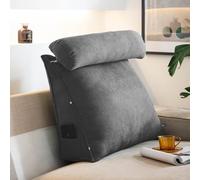 HULKAY Dossier de Lecture 3 en 1 pour canapé avec Support Cervical Amovible, Coussin Triangulaire pour Lire, Jouer ou Regarder la télévision avec Poche - 45 x 45 x 20 cm (Grey)