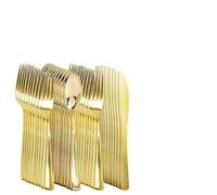 HULKAY Lot de 30 couverts en plastique réutilisables, doré : 30 pièces (10 fourchettes, 10 couteaux, 10 cuillères) - Plastique robuste pour fêtes de famille, mariage et pique-niques