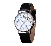 HULKAY Montre pour homme tendance avec verre Blu Ray étanche, chronographe, analogique, à quartz, en acier inoxydable, cadran noir, bracelet en cuir (B, taille unique)