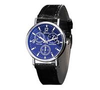 HULKAY Montre pour homme tendance en verre Blu Ray étanche sport chronographe analogique quartz acier inoxydable cadran noir bracelet en cuir (A, taille unique)