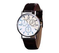 HULKAY Montre pour homme tendance en verre Blu Ray étanche sport chronographe analogique quartz acier inoxydable cadran noir bracelet en cuir (D, taille unique)