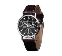 HULKAY Montre pour homme tendance en verre Blu Ray étanche sport chronographe analogique quartz acier inoxydable cadran noir bracelet en cuir (C, taille unique)