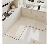 Tapis d'évier de cuisine en forme de L antidérapant, imperméable, anti-huile, facile à nettoyer, absorbant, pour salle de bain, buanderie, camel, 120 x 45 cm