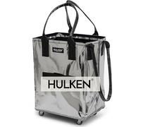 HULKEN - Chariot de courses argenté moyen pliable et réutilisable - Sac de courses à roulettes - Sac fourre-tout à roulettes - Limite de 29,9 kg, fermeture éclair, résistant à l'eau et poignées