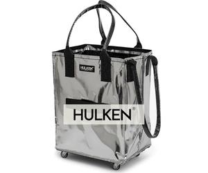 HULKEN - Chariot de courses argenté moyen pliable et réutilisable - Sac de courses à roulettes - Sac fourre-tout à roulettes - Limite de 29,9 kg, fermeture éclair, résistant à l'eau et poignées