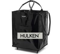 HULKEN - Grand chariot de courses noir à roulettes pliable et réutilisable - Sac de courses à roulettes - Chariot à roulettes - Capacité de 29.9 kg, fermeture éclair, résistance à l'eau et poignées