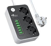 Hulker Multiprise 3M avec USB, 3 Prises avec 6 Ports USB (5V/3,4A) Multiprise Electrique Multi avec Interrupteur USB Chargeur Cable 3 Mètres pour Maison, Bureau