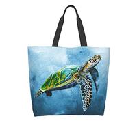 Hulnulnu Grand sac fourre-tout réutilisable avec poignée sur le dessus, motif tortue de mer pour femme, voyage, travail, shopping, courses, Tortue de mer profonde, Taille unique